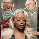 13x6 Transparent Lace Front Pre-plucked Hairline Ash Blonde Colorful Wig - Body Wave