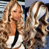 13x6 Transparent Lace Front Pre-plucked Hairline Highlight Blonde Color Human Hair Wig -  Body Wave/Straight