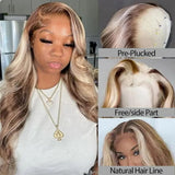 13x6 Transparent Lace Front Pre-plucked Hairline Highlight Blonde Color Human Hair Wig -  Body Wave/Straight