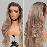 13x6 Transparent Lace Front Pre-plucked Ombre Blonde Color 150%180% Wig - Body Wave Wavy