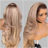 13x6 Transparent Lace Front Pre-plucked Ombre Blonde Color 150%180% Wig - Body Wave Wavy