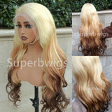 13x6 Transparent Lace Front Pre-plucked Ombre Blonde Color 150%180% Wig - Body Wave