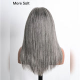 13x6 Transparent Lace Front Pre-plucked Salt and Pepper Gray Color Wig - Straight