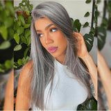 13x6 Transparent Lace Front Pre-plucked Salt and Pepper Gray Color Wig - Straight