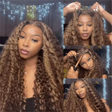 13x6 Transparent Lace Front Preplucked 250% Brown Highlight Color Wig - Water Wave