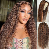 13x6 Transparent Lace Front Preplucked 250% Brown Highlight Color Wig - Water Wave