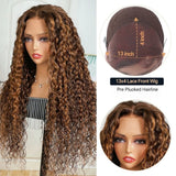 13x6 Transparent Lace Front Preplucked 250% Brown Highlight Color Wig - Water Wave