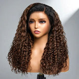 13x6 Transparent/Swiss Lace Ombre Brown Color 4C Edge 150%180% Wig - Water Wave