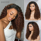 13x6 Transparent/Swiss Lace Ombre Brown Color 4C Edge 150%180% Wig - Water Wave