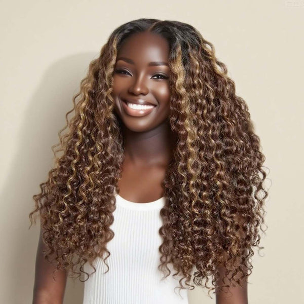 Bye~Bye~KNOTS HD Lace 13x6 Fitted Cap Ear Tap Highlight Color Wig - Bouncy Curl