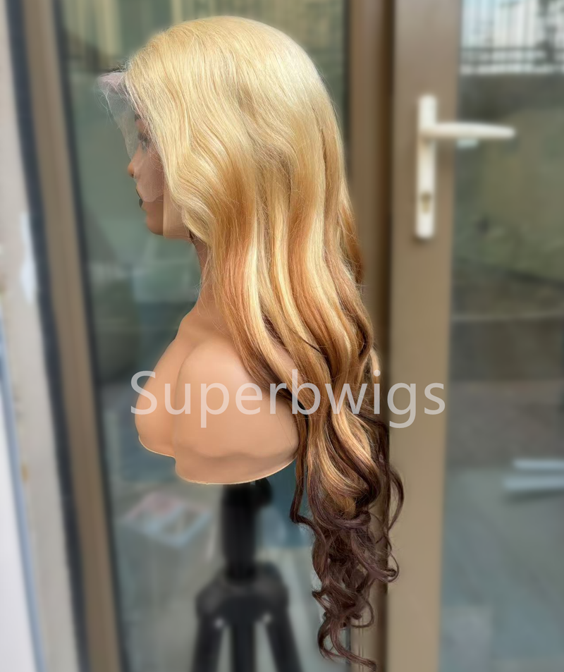 13x4/13x6 Transparent Lace Front Pre-plucked Ombre Blonde Color 150%180% Wig - Body Wave