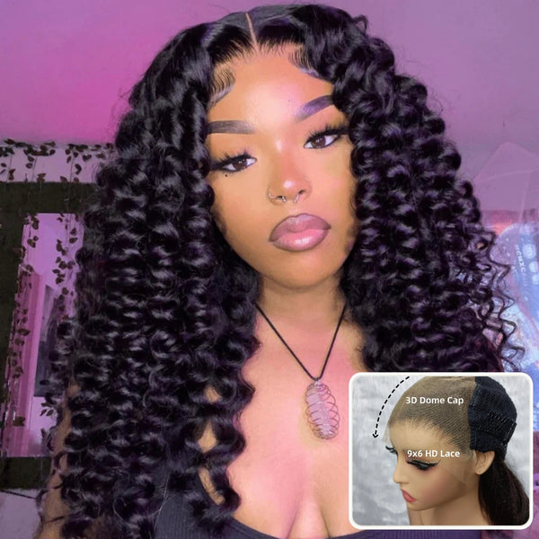 【Crazy】"3D DOME CAP" 9x6 HD  Lace Upgraded Hairline C-shape Ear Glueless Wig with Drawcord - Bouncy Loose Wave