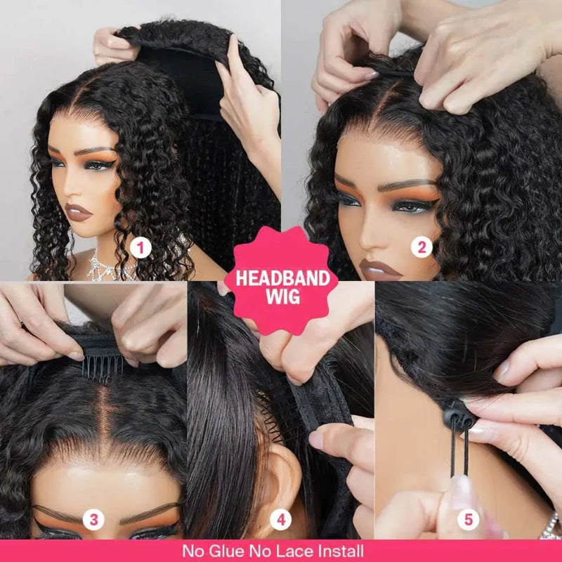 【3 IN 1 Half Wig】 Flip Over Half Wig with Drawstring Wear & Go Glueless Wig - Burmese Curly