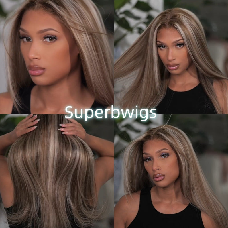 13x4/13x6 Transparent Lace Front Pre-plucked Hairline Balayage Blonde P10/613 Color Human Hair Wig -  Straight