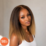 [50% OFF]HD Lace 13x6 Fitted Cap Ear Tap Ombre Color BOB Wig - Kinky Straight