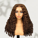 HD Lace 13x6 Fitted Cap Ear Tap Mocha Mousse Color Wig - Burmese Curly with Spirall Curl Ends