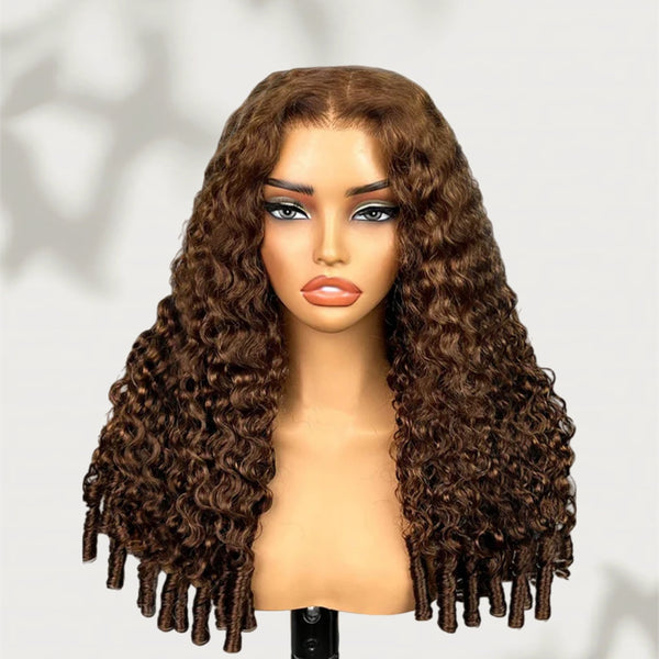 Bye~Bye~KNOTS HD Lace 13x6 Fitted Cap Ear Tap Mocha Mousse Color Wig - Burmese Curly with Spirall Curl Ends