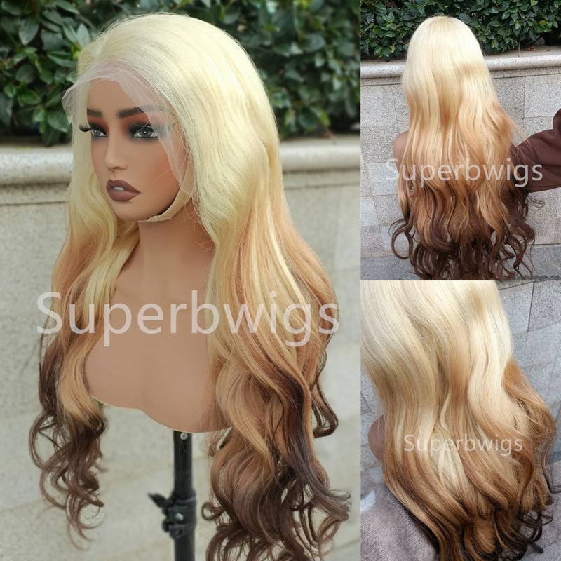 13x4/13x6 Transparent Lace Front Pre-plucked Ombre Blonde Color 150%180% Wig - Body Wave