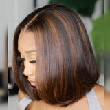 [50% OFF] HD LACE 13X6 FITTED CAP EAR TAP BOB WIG - HIGHLIGHT BROWN STRAIGHT