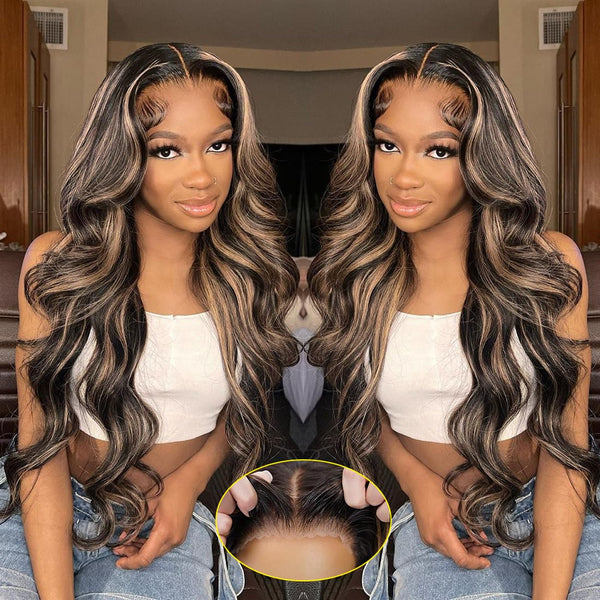 Highlight Glueless Wigs Human Hair Pre Plucked Wear and Go 5x5 HD Lace Closure Wigs
