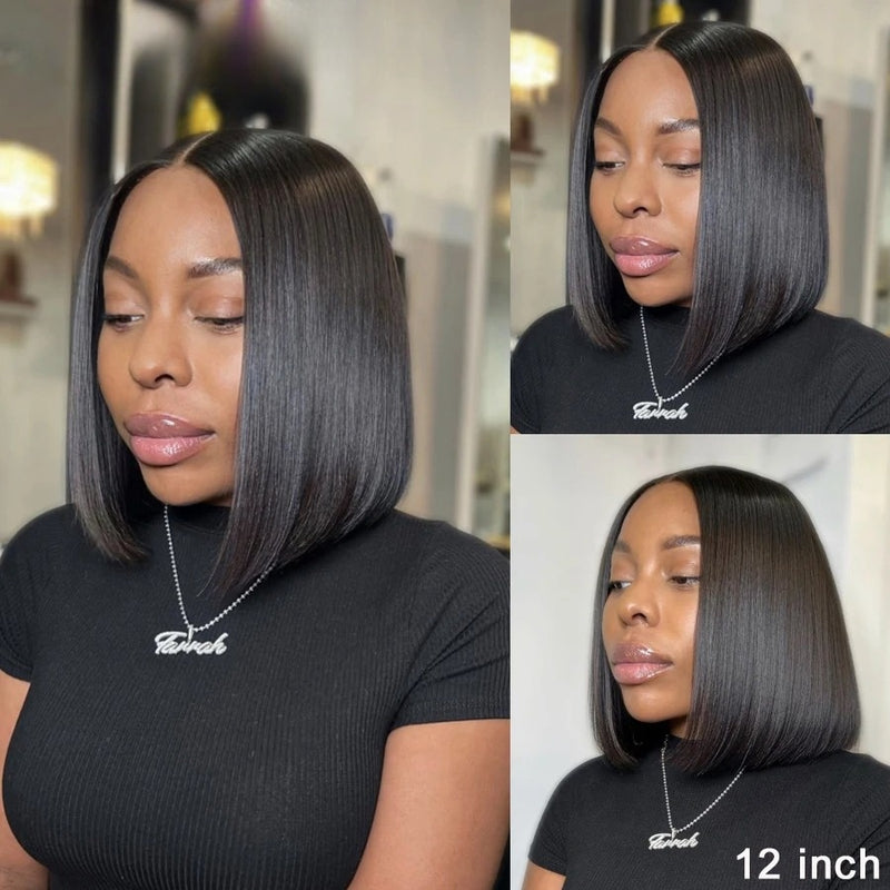 2x6 HD Swiss Lace Middle Part Closure Human Hair Bob Wig - Straight