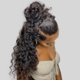 WHOLE LACE NO MESH TRANSPARENT LACE HUMAN HAIR WIG WITH TRANSPARENT DRAWSTRING - LOOSE WAVE