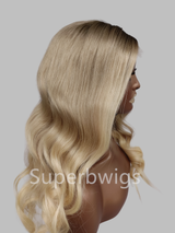 【LUX HAIR】5x5/13x4 HD Swiss Lace Pre-plucked Ash Blonde Ombre Color 180% Human Hair Wig - Wavy