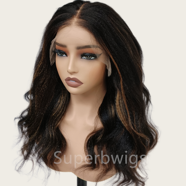 9x6 HD Swiss Lace Upgraded Hairline C-shape Ear Glueless Wig with Drawstring - Kinky Wave