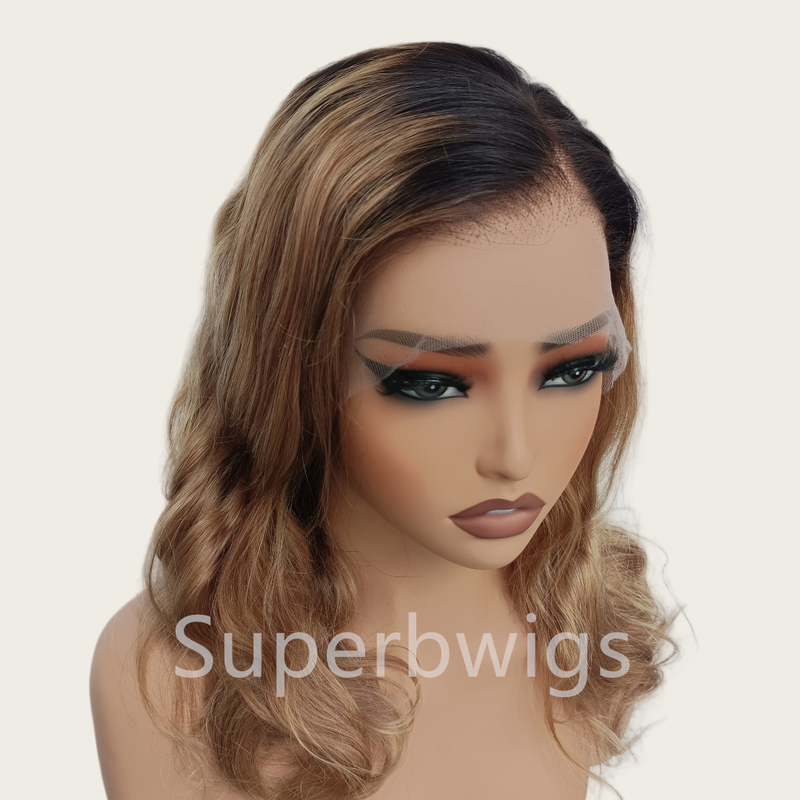 13x6 HD Swiss Lace Front Upgraded Hairline Ombre Color Bob Wig - Body Wave