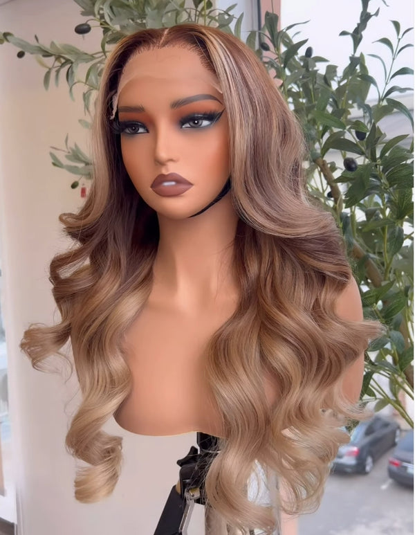 5x5 Transparent Lace Pre-plucked Ombre Color 150%180% Human Hair Wig - Wavy