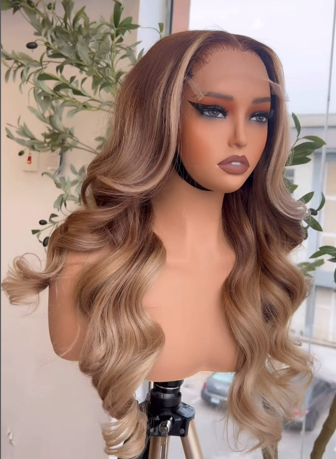 5x5 Transparent Lace Pre-plucked Ombre Color 150%180% Human Hair Wig - Wavy