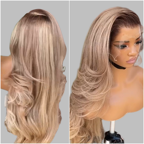 13x4/13x6 Transparent Lace Front Pre-plucked Ombre Blonde Color 150%180% Wig - Body Wave Wavy