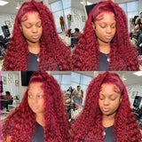 13x4 Transparent Lace Front Light Burgundy Red Color Preplucked  Human Hair Wig -  Deep Wave