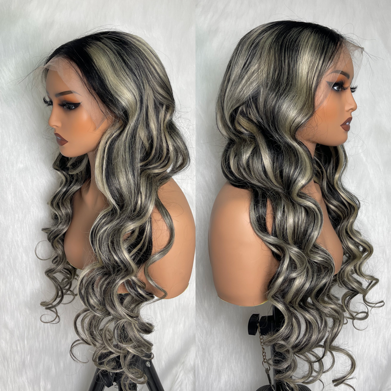 【Solo-Piece】13x6 Transparent Lace Preplucked 26inch 150%Highlight Color Wig - Body Wave Wavy