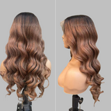 Bye~Bye~KNOTS HD Swiss Lace 13x6 Fitted Cap Ear Tap Ombre Color Wig - Body Wave Wavy