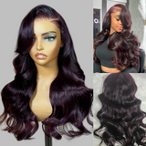 13x4 Transparent Lace Front Pre-plucked Hairline Dark Burgundy Wig -  Body Wave Side Parting