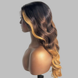 Bye~Bye~KNOTS HD Swiss Lace 13x6 Fitted Cap Ear Tap Highlight Ombre Color Wig - Body Wave Wavy