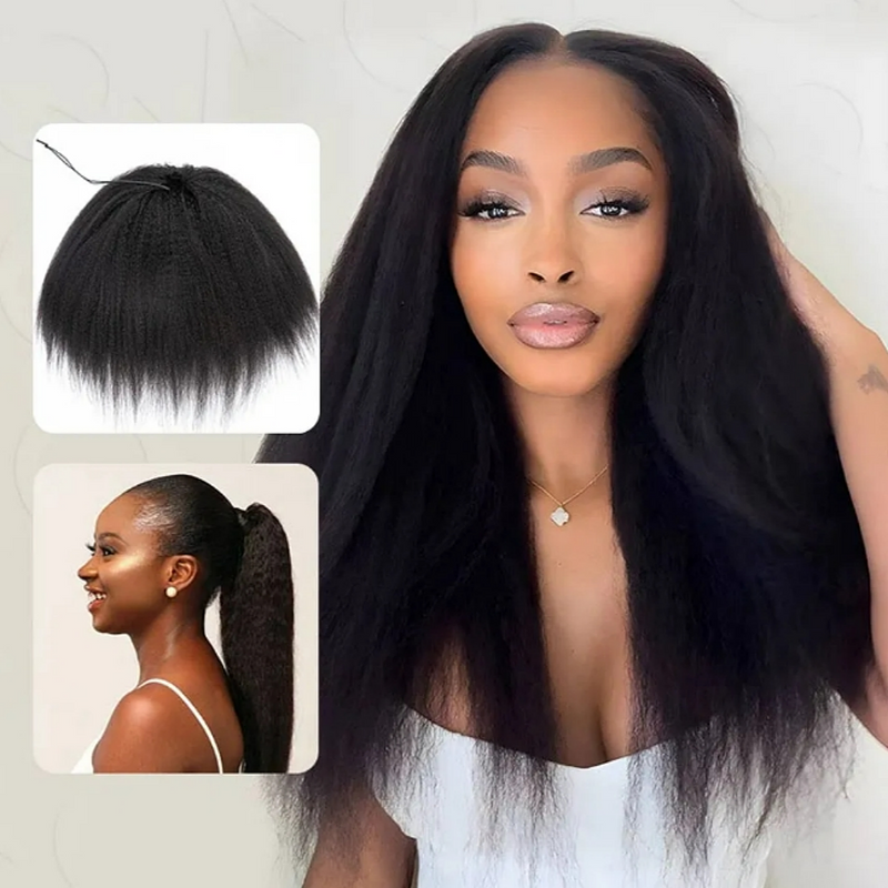 【3 IN 1 Half Wig】 Flip Over Half Wig with Drawstring Wear & Go Glueless Wig - Kinky Straight