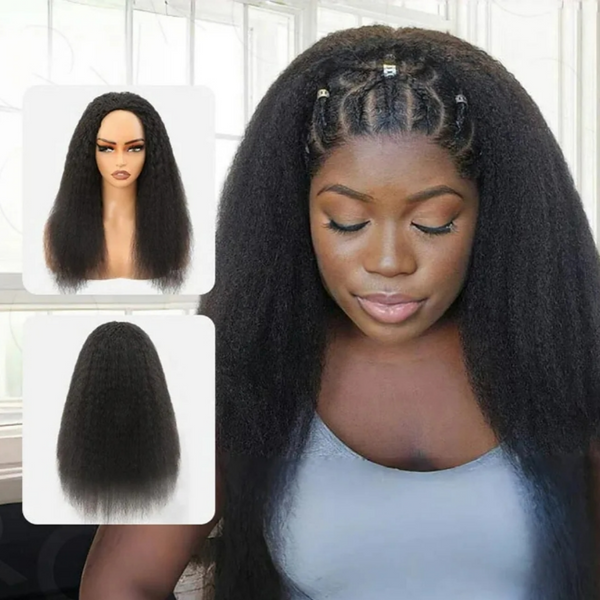 【3 IN 1 Half Wig】 Flip Over Half Wig with Drawstring Wear & Go Glueless Wig - Kinky Straight