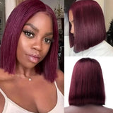 2x6 Transparent Lace Middle Part Closure Burgundy Color Human Hair Bob Wig - Straight