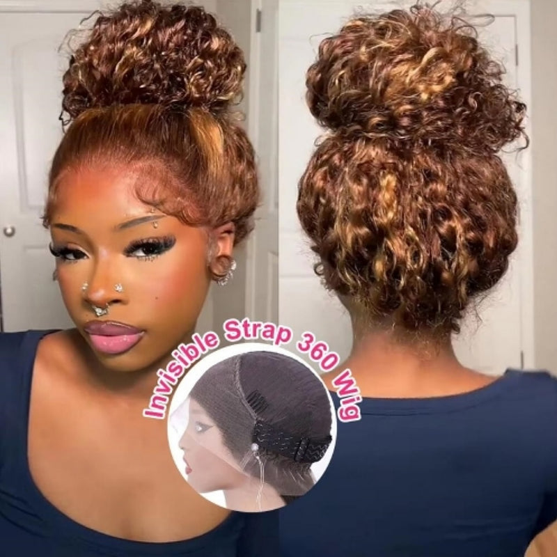 【Flash Sale】360 Transparent Lace Pre-plucked Hairline 250% Density Highlight Color Wig with Invisible Strap - Water Wave