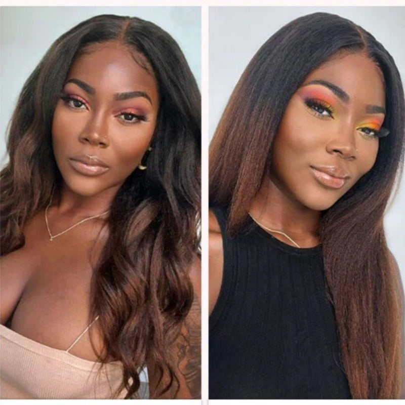 【Upgraded】PreCut 4-Line Invisible Strap 360 HD Lace Wig - Kinky Wave