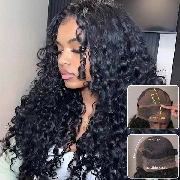 "370 Fitted Cap" HD LACE FRONT WIG WITH Invisible Strap - Spanish Crimped Loose Wave Curl