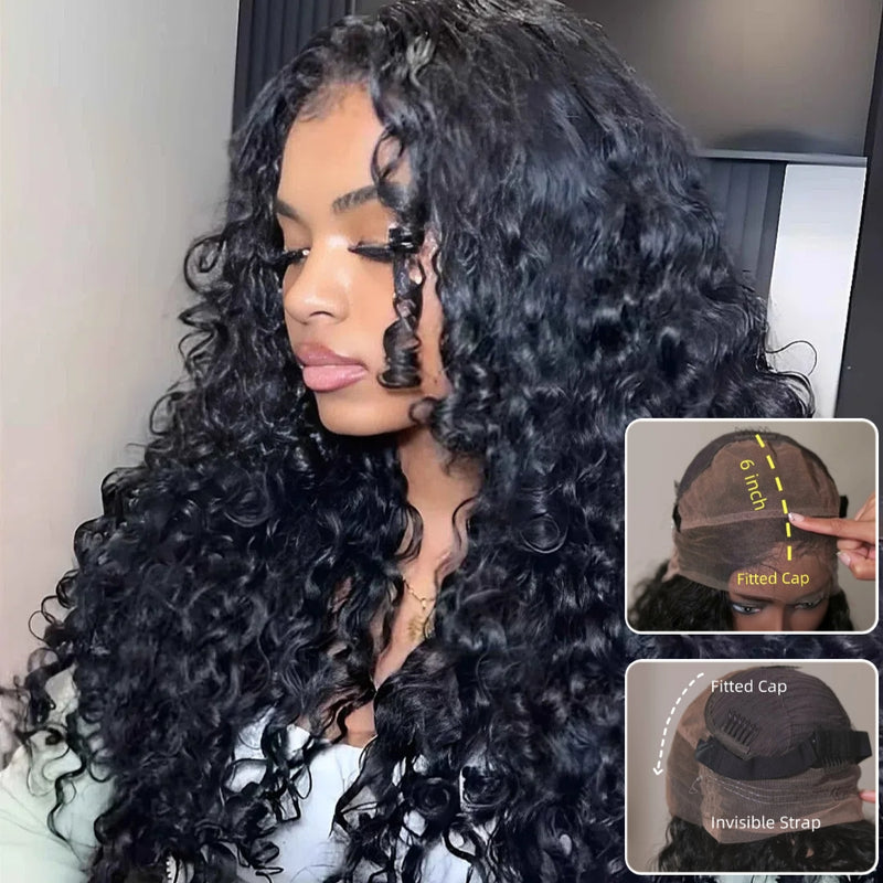 "370 Fitted Cap" HD LACE FRONT WIG WITH Invisible Strap - Spanish Crimped Loose Wave Curl