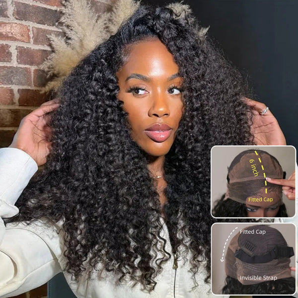 "370 Fitted Cap" HD LACE FRONT WIG WITH Invisible Strap - Kinky Curly