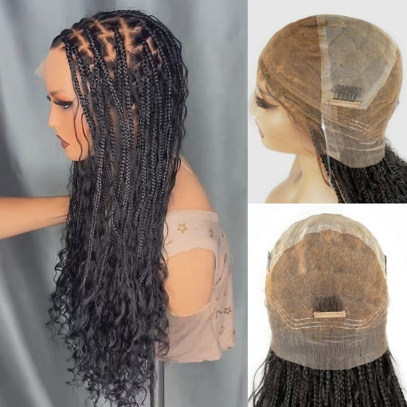 "Fitted Cap" Full Lace Knotless Braided Wig with Invisible Strap - Boho Curls