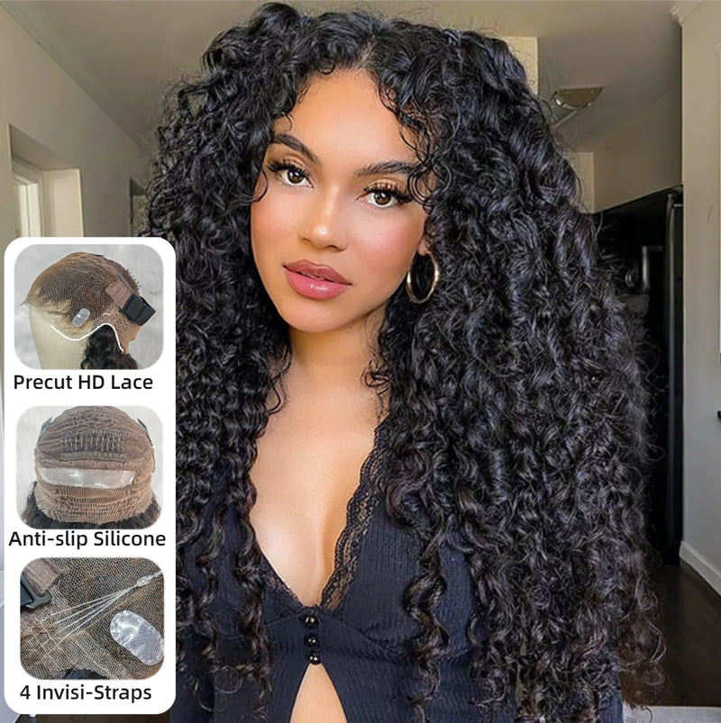 【Upgraded】PreCut 4-Line Invisible Strap 360 HD Lace Wig - Spanish bouncy Curl