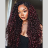 【Flash Sale】4x4/13x4 Transparent Lace Front 250% Density Black Cherry Ombre Color Wig - Water Wave