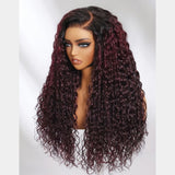 【Flash Sale】4x4/13x4 Transparent Lace Front 250% Density Black Cherry Ombre Color Wig - Water Wave