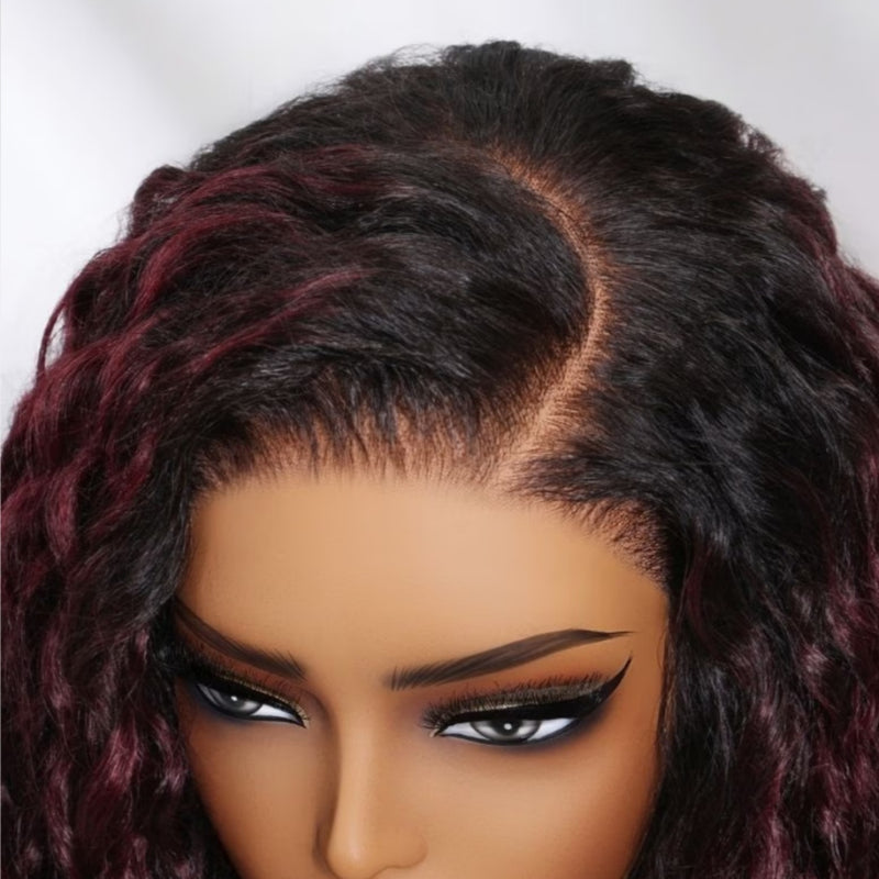 【Flash Sale】4x4/13x4 Transparent Lace Front 250% Density Black Cherry Ombre Color Wig - Water Wave
